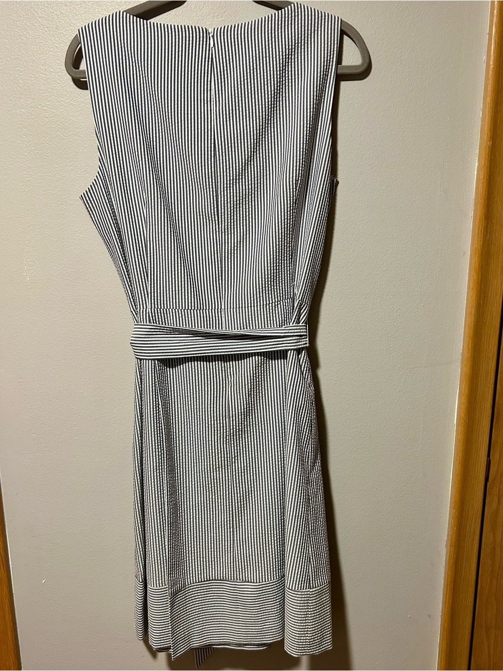 Anne Klein NWT Moon Gray Striped Fit & Flare Dress Belted Size 14 Midi - Picture 5 of 5